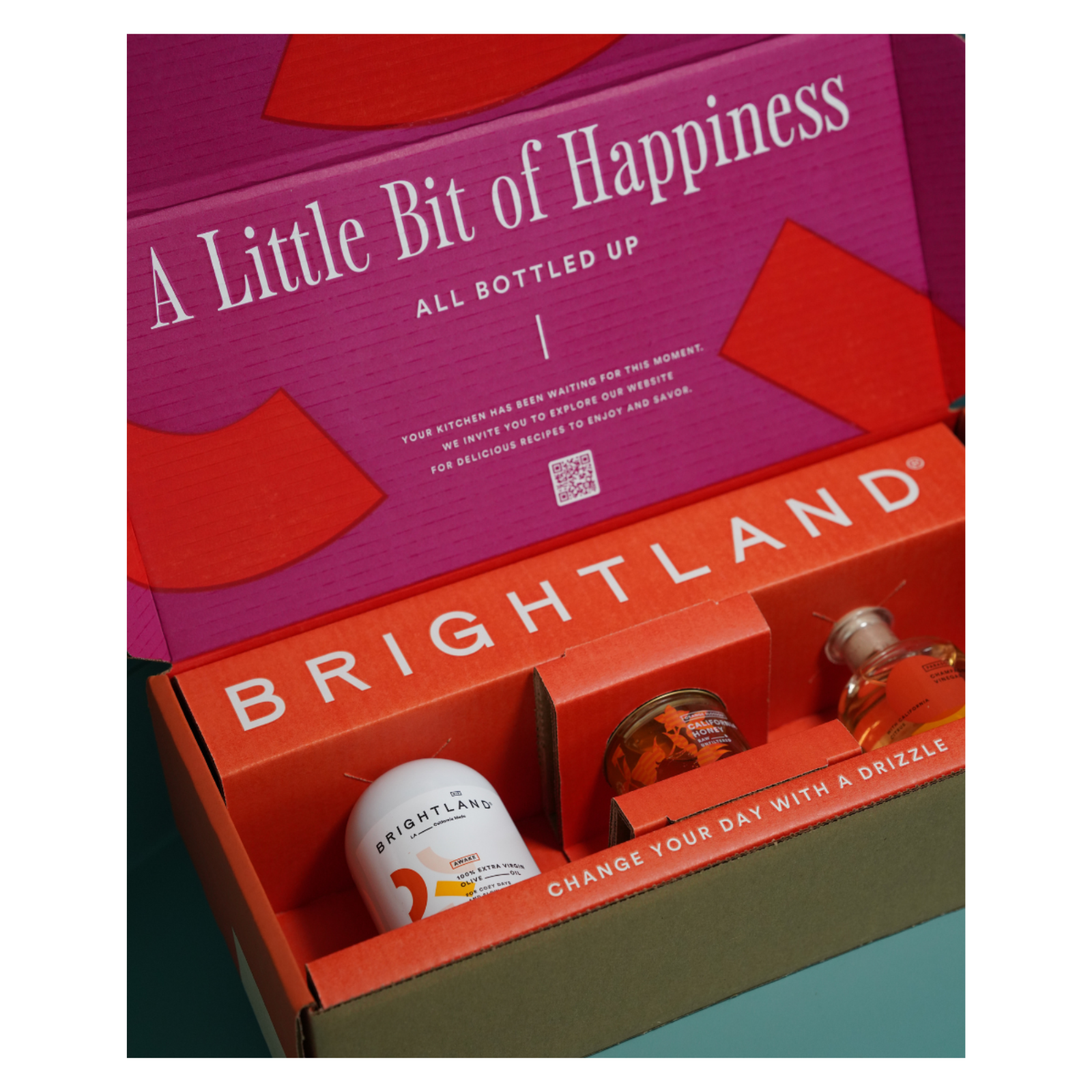 Brightland chocolate packaging with a Little Bit of Happiness message