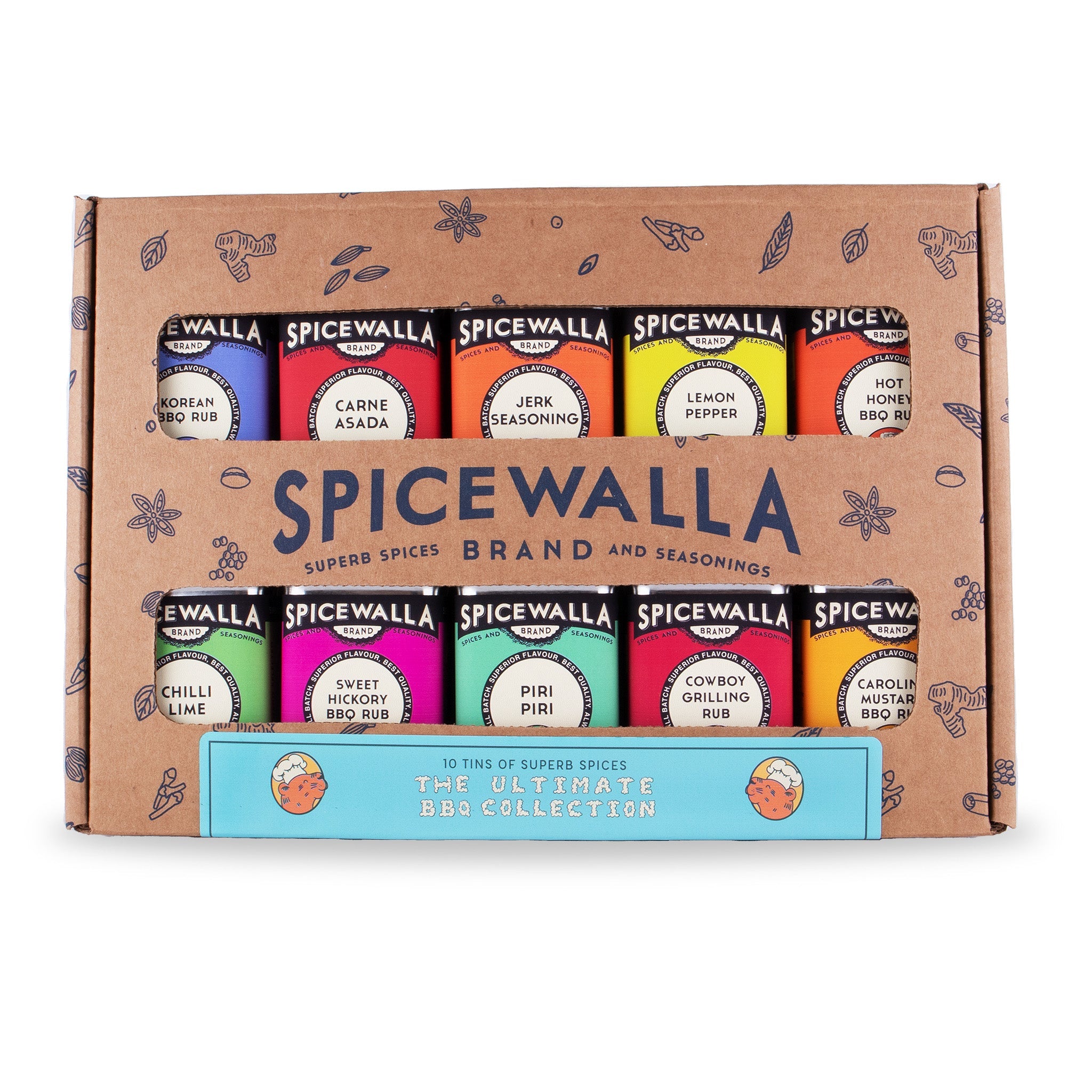 Spicewalla spice set packaging with various spice containers on a white background