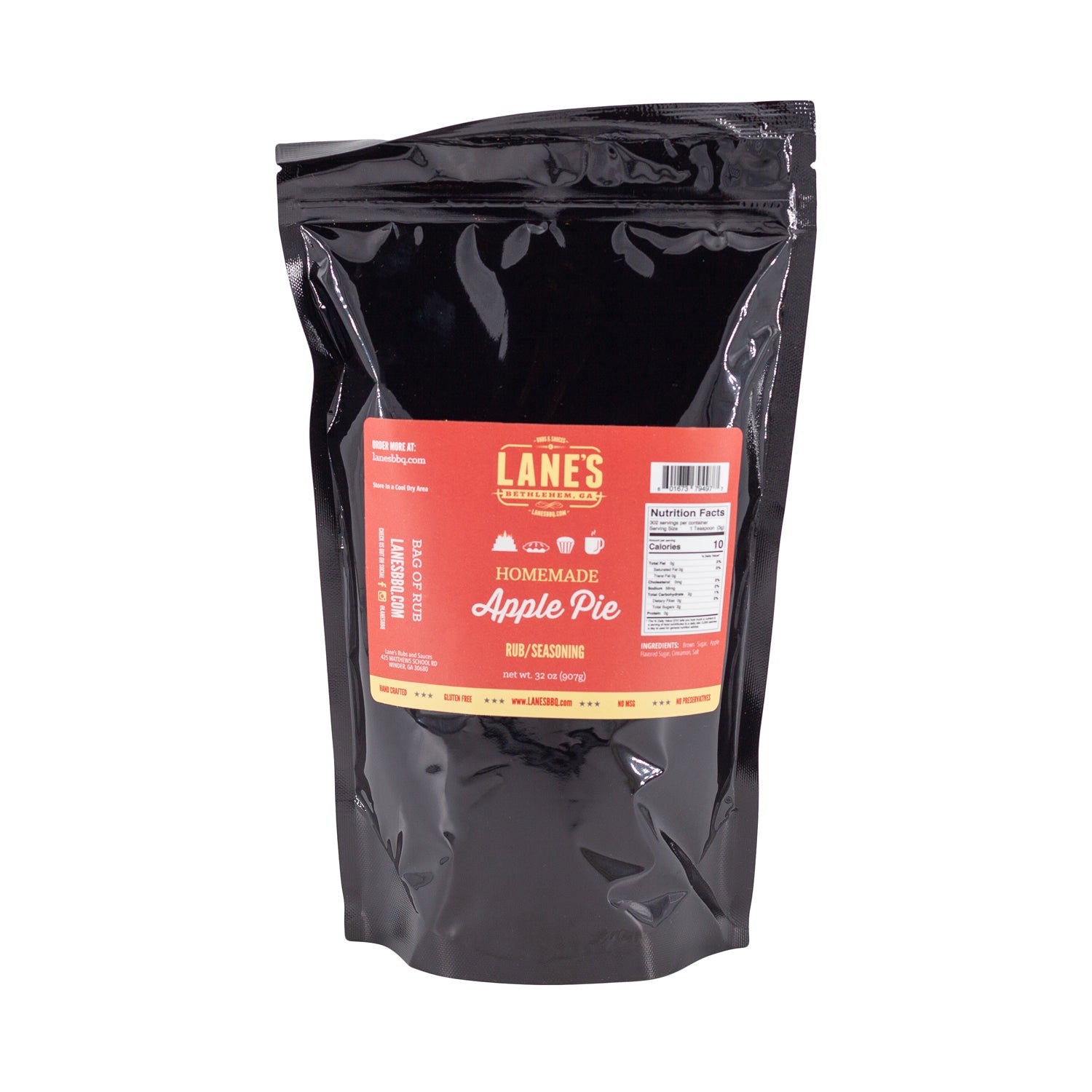 Black bag of Lanes Homemade Apple Pie mix with a red label on a white background