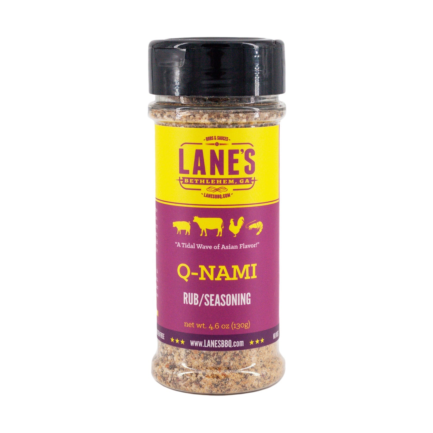 Lane's Q-Nami seasoning jar on a white background