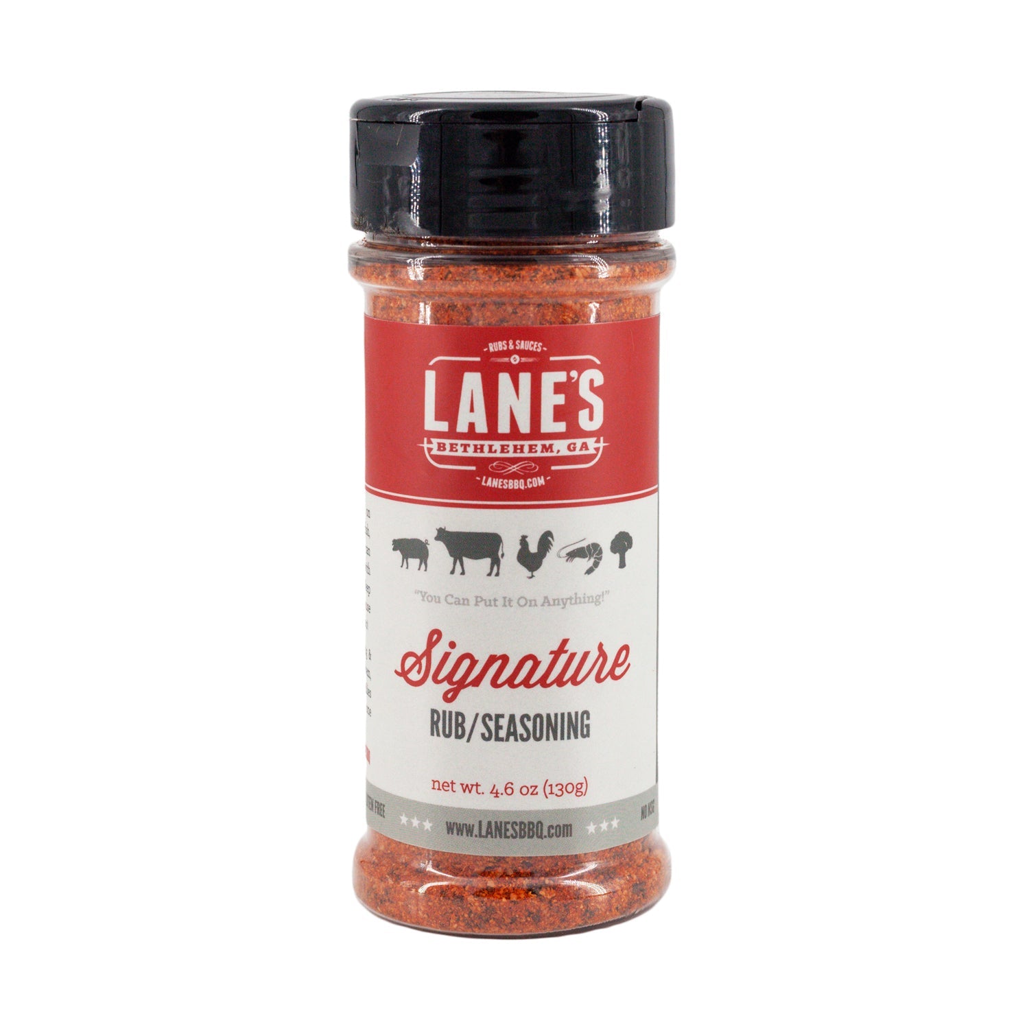 Bottle of Lane's Signature Rub/Seasoning on a white background