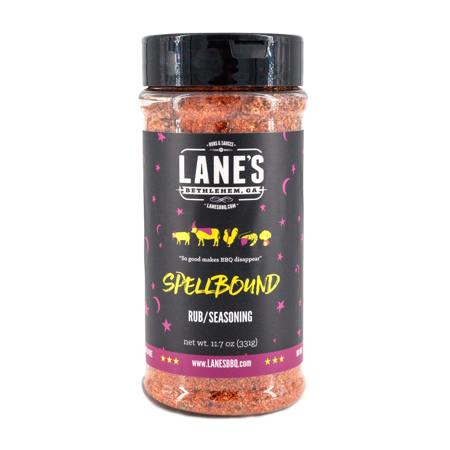 Jar of Lane's Spellbound rub/seasoning on a white background