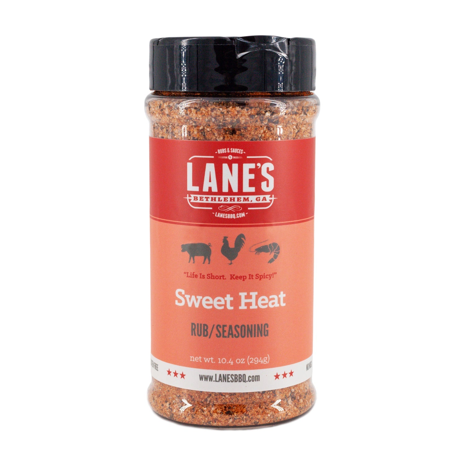 Jar of Lanes Sweet Heat rub/seasoning on a white background
