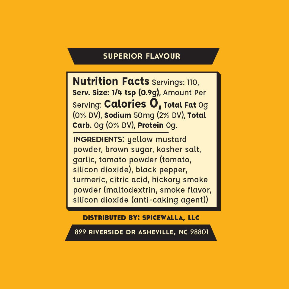 Nutrition facts label and ingredients list on a yellow background