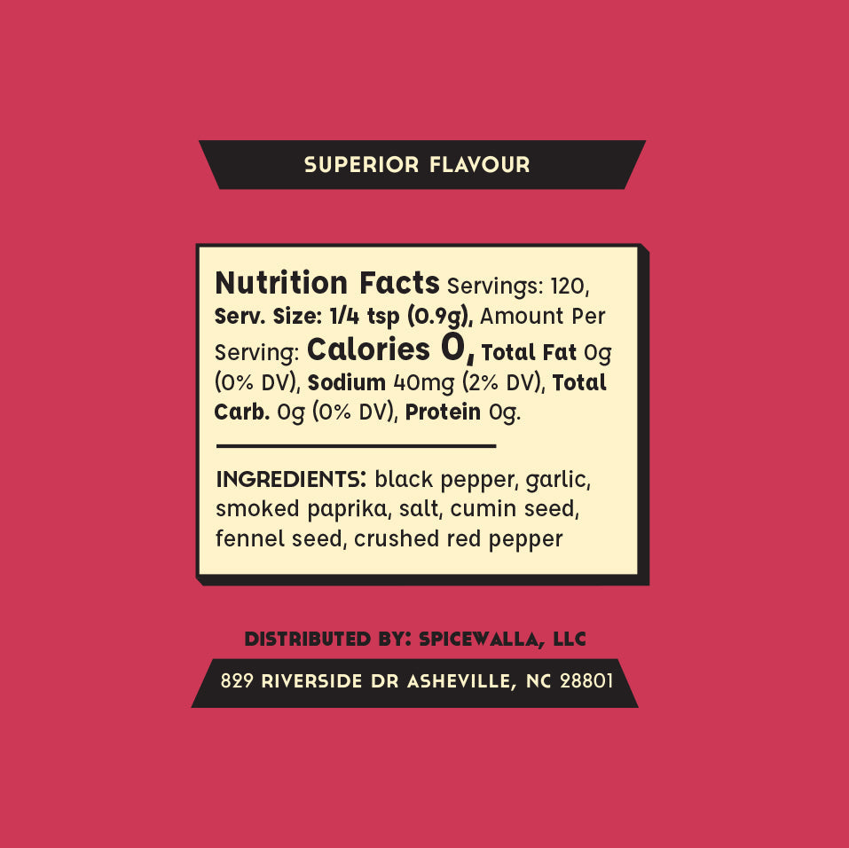 Nutrition facts label for a spice mix on a red background