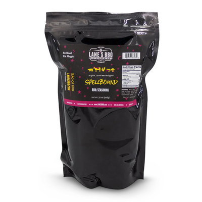 Black packaging of Lane's BBQ Spellbound Rub & Seasoning on a white background